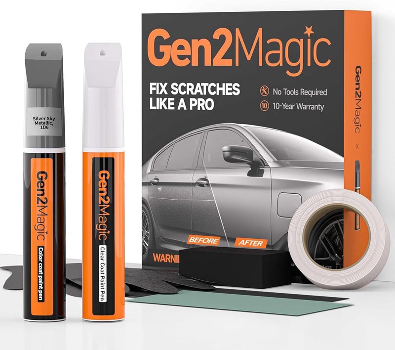 Gen2Magic Silver Sky Metallic Touch Up Paint Pen Kit for Toyota [Clear Coat Included], 1D6 Color Match, Easy Scratch Repair for Toyota RAV4 Camry Corolla Tacoma Highlander 4Runner Prius & More - Image 1